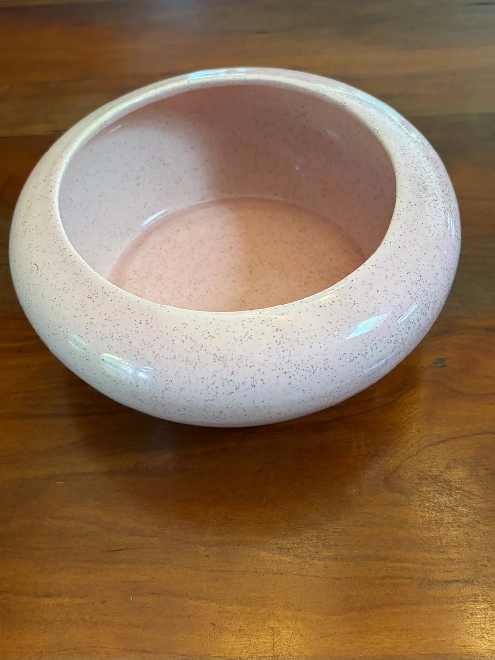 Vintage MCM Bauer Speckled Pink Flower Bowl including Glass Flower Frog